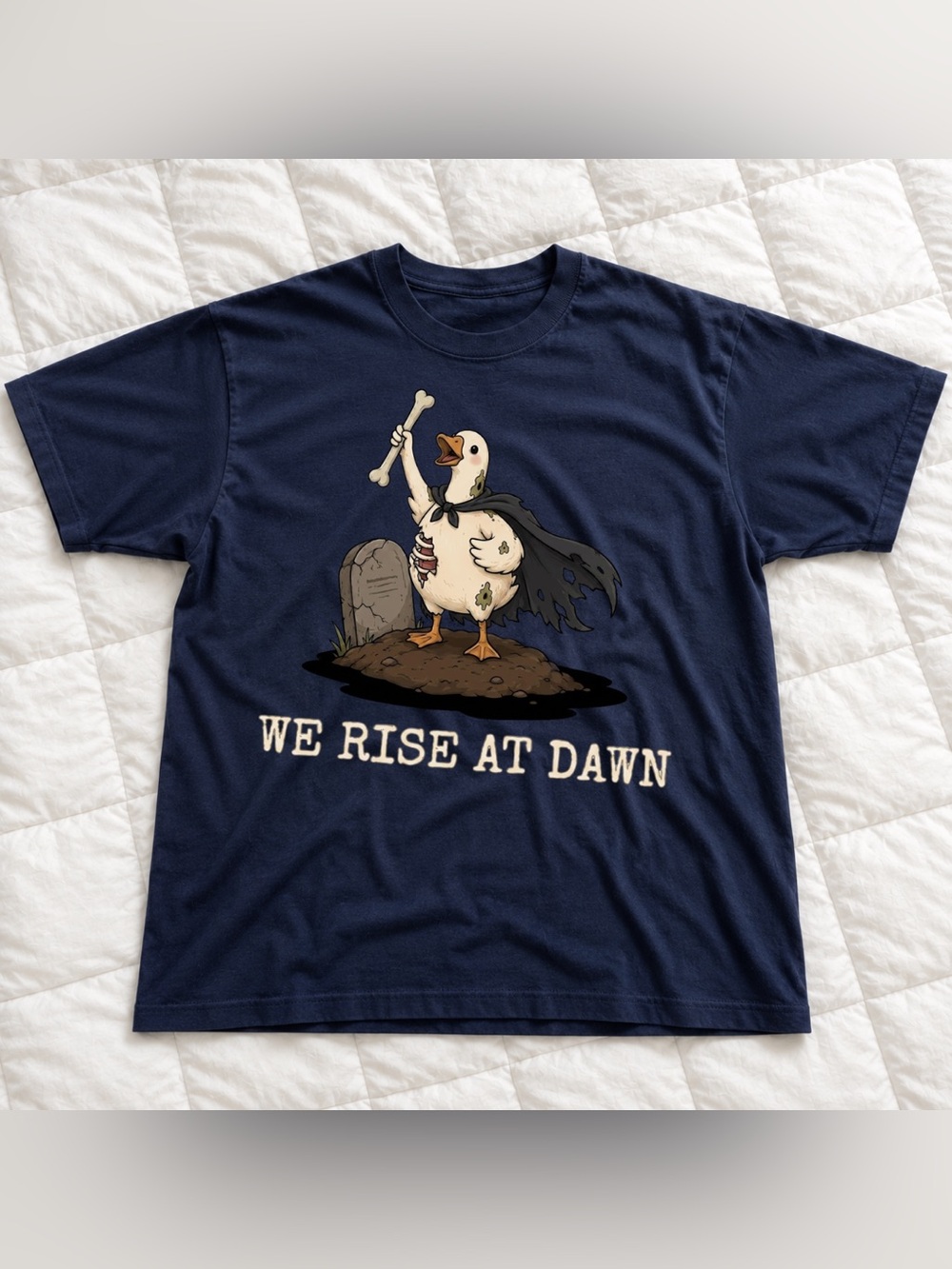 We Rise at Dawn Navy Cute Duck Graphic T-Shirt - Vintage Retro style